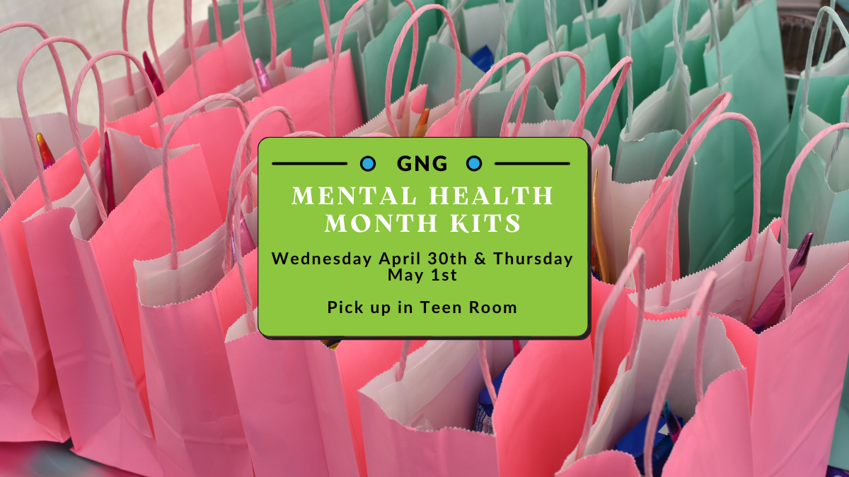 An advertisement for May's Grab and Go bags. They'll be put out April 30th from 5-7pm and May 1st from 3-5pm, while supplies last. 